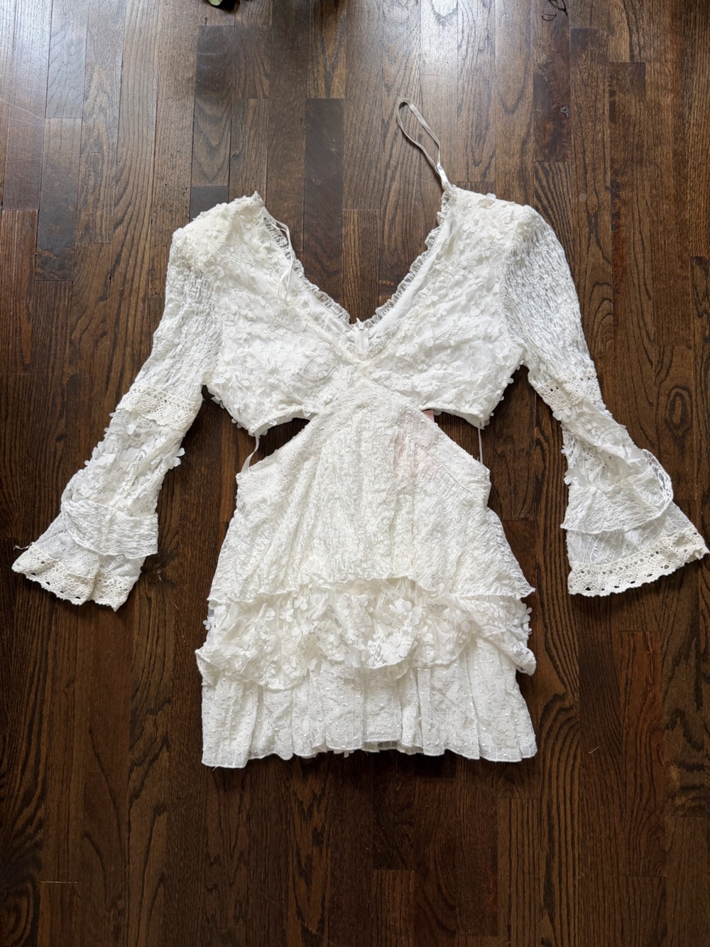 Avec Les Filles White Lace Cutout Tiered Mini Dress - Picture 3 of 8